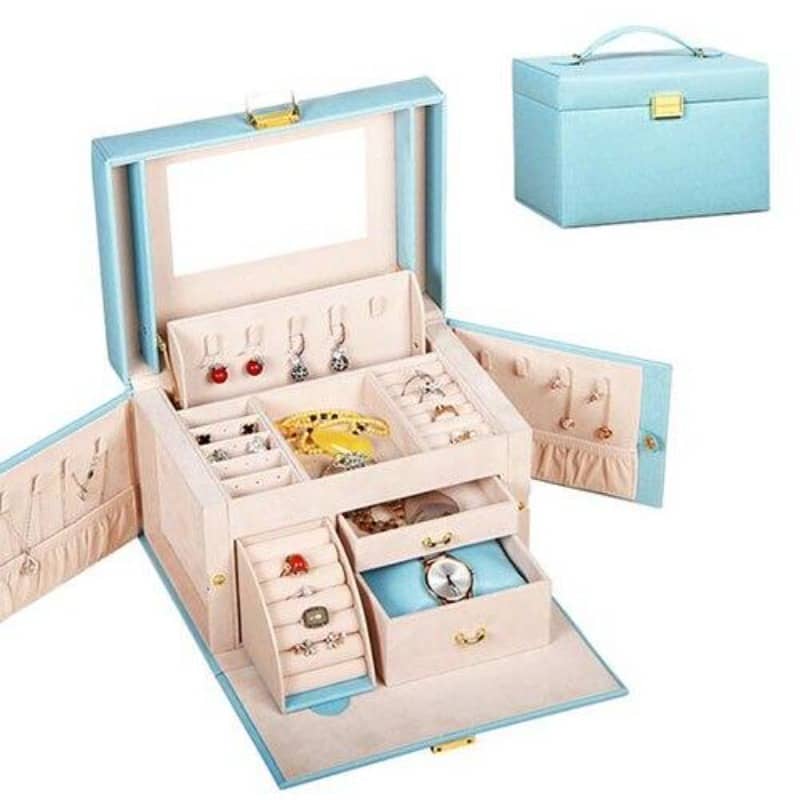 Boite à Bijoux en Cuir <br/> Bleu